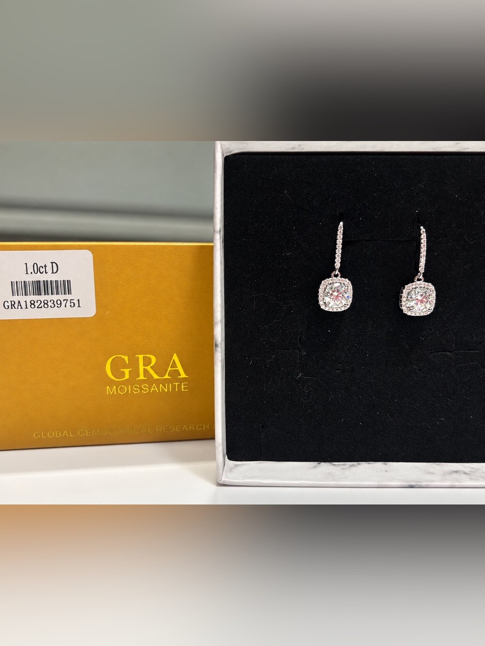 1 CT Moissanite Halo Drop Earring in White Gold
